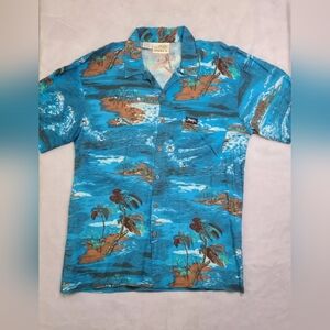 Vintage JIMMY’Z Hawaiian Camp Shirt Men’s Size MED Blue Island Waves (Sku 203)